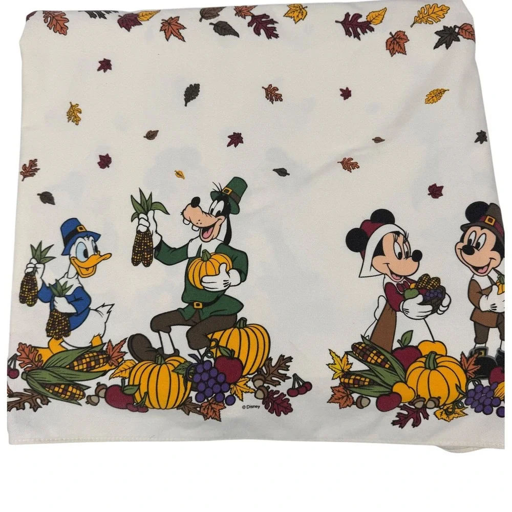 Disney Thanksgiving Tablecloth Mickey Minnie Goofy Pilgrim Harvest 90's 100x60